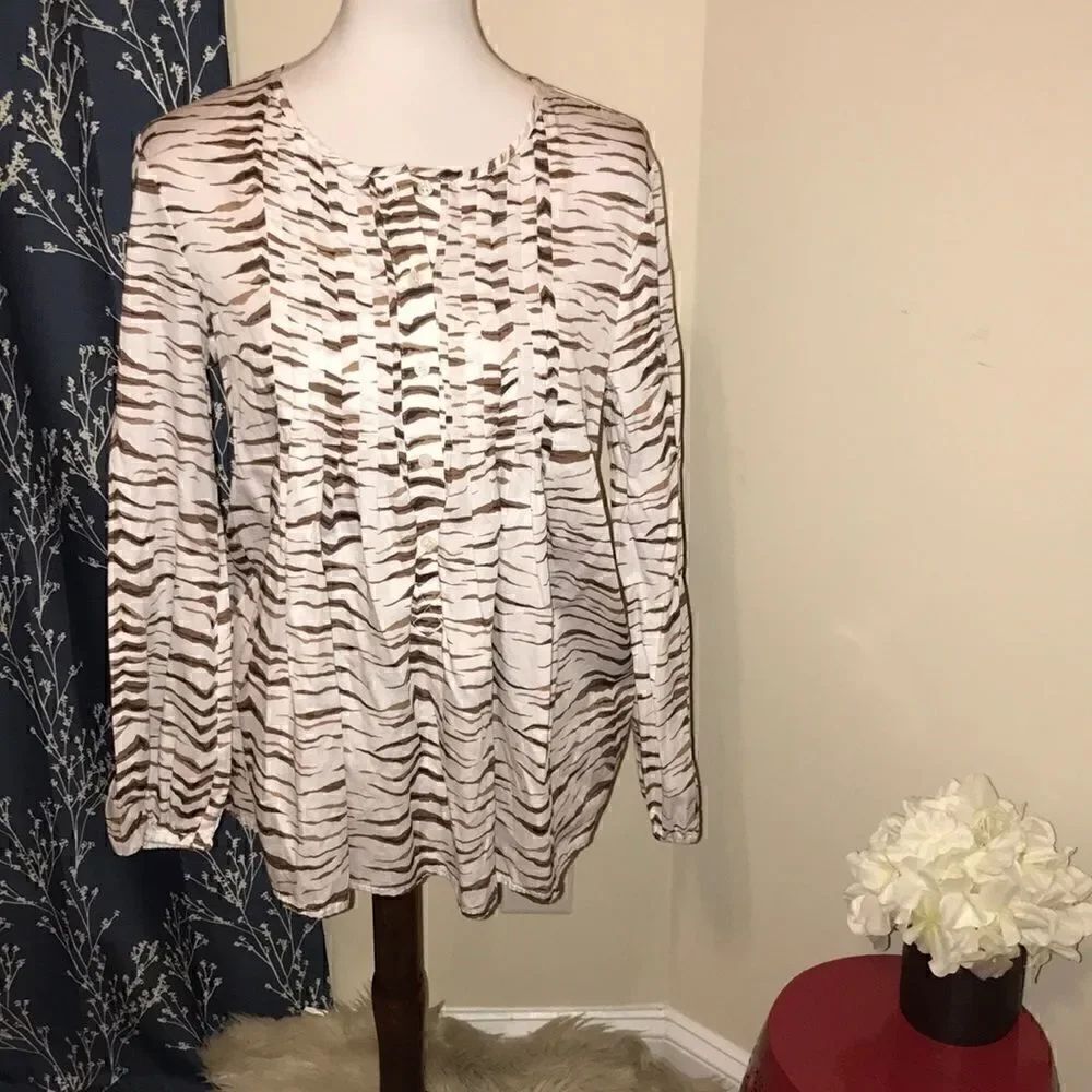 Persifor Zebra Striped Cotton Popover Tunic Top sz M Medium